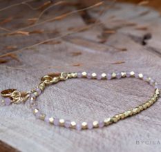 Labradorite and Metal Beaded bracelet, Handcrafted brass gold plated jewelry 6.5\